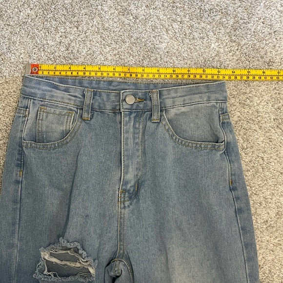Shein Light Blue Denim Distressed High Rise Straight Leg Jeans Size 2 - Picture 6 of 7